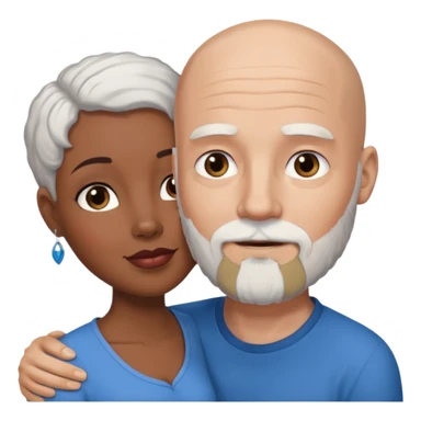 Talk bald white man with a white beard and blue eyes lovingly holding a black woman with brown eyes and grey hair sticker