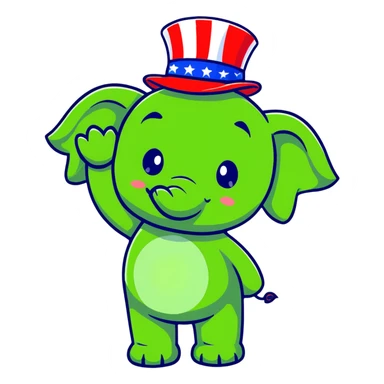 cute red elephant, cartoon style, simple and round like iOS emoji, wearing a patriotic top hat, ideal for digital stickers sticker