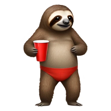 Sloth with pants on and no shirt holding a red solo cup  sticker