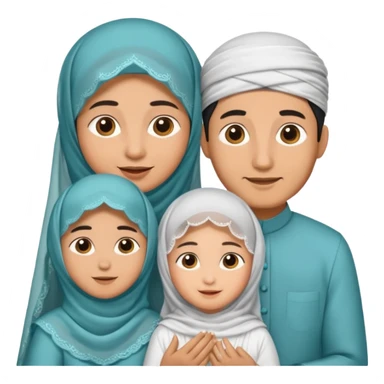 Lebaran. Keluarga terdiri dari Ayah dan ibu, 3 orang anak yang terdiri dari dua anak laki-laki dan seorang anak perempuan yang merupakan anak terkecil. Ibunya menggunakan cadar. sticker