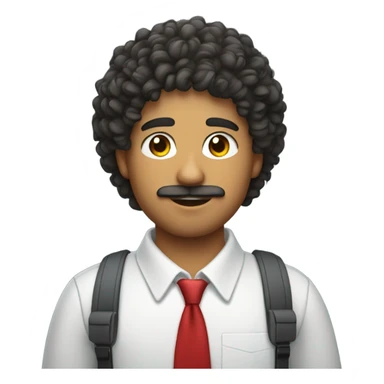 young  Mexican school IT technician with apple laptop and with curly hair and mustache and beard 
 sticker
