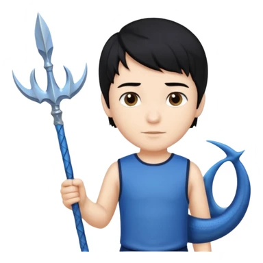 boy, black hair, brown eyes, white skin, Triton, with Triton in hand and blue Triton tail on the side. sticker