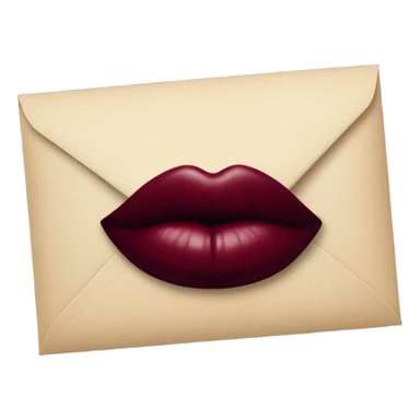 A burgundy-colored lipstick kiss mark on envelope sticker