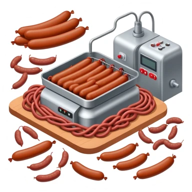 sausage factory with meat processing equipment and sausages sticker