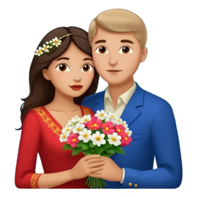 Kissing Couple traveling in Montenegro russian man and elegant  Latina girl delicate flowers and mountains in the background  sticker