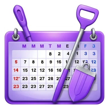 calendar icon with violet garden tools near. Transparent background sticker