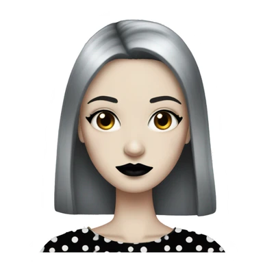 skinny pale goth woman with black straight hair black lips and black polka dot dress sticker