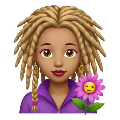 Gold dread locs pink emoji face purple flower in the hair red lipstick light brown face   sticker