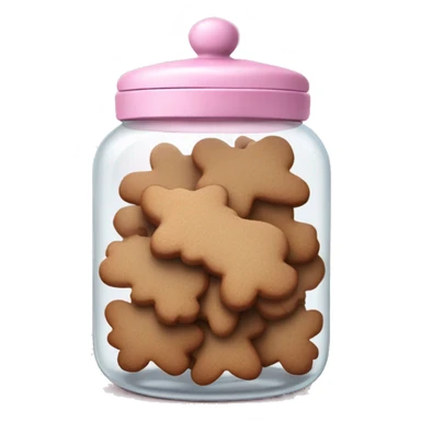 Realistic glass cookie jar with light pink lid full of gingerbread cookies isolated.  sticker