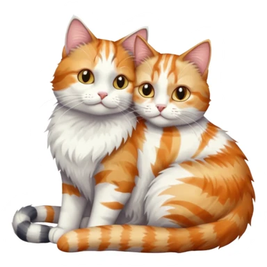 full body colourful light patched calico + white tabby cat cuddling a grey and white cat  sticker