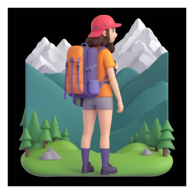 girl back packing mountains in background, close up pose sticker