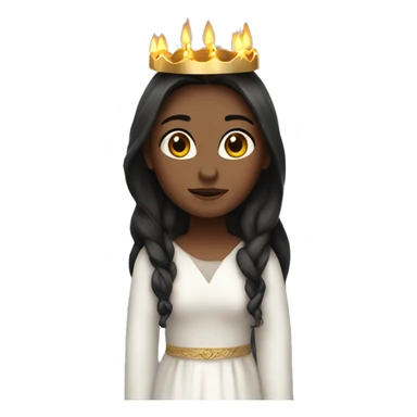 lucia with candles in her lucia crown with dark long hair and a white long sleeved gown sticker
