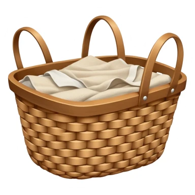 A woven light Brown basket with fresh washed linen sticker