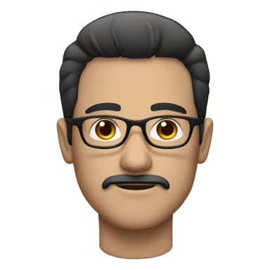 a white-skinned man with black straight hair, mustache, glasses sticker