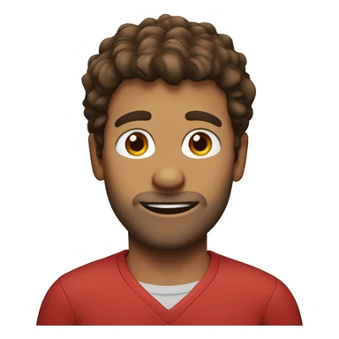 man with brown scruffy hair, brown eyes, red shirt sticker