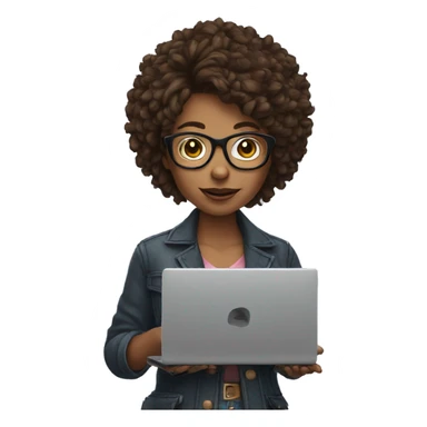 Girl with glasses and buf hair holding a laptop  sticker
