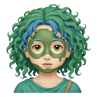messy green clay mask curly long very blue hair sticker