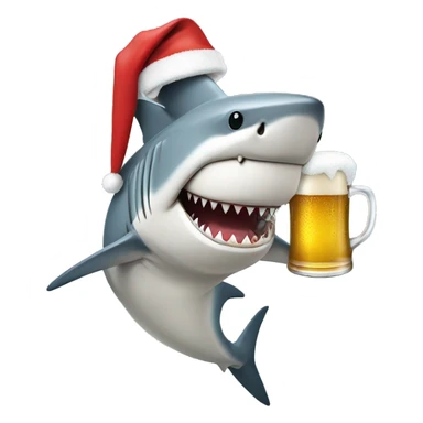 Shark in a Santa hat and sunglasses drinking a beer sticker