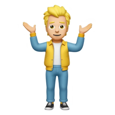 A 3D cartoon male character entirely in yellow, including skin, hair, and clothing, standing confidently, cheerful expression, full-body Memoji-style render with smooth shading, matching the Simpsons style. sticker