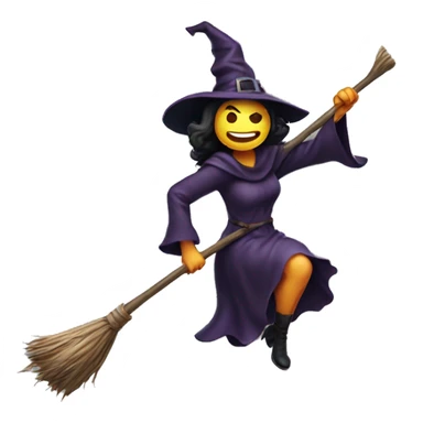 Scarry witch, flying to the right on a broom, throwing candy. sticker