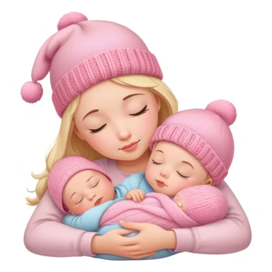 peaceful infant baby sleeping on mother's arm wearing cute pink knitted hat sticker
