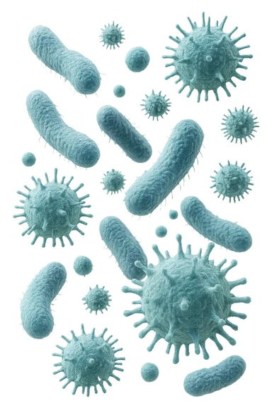 batteri intestinali e virus fluttuano in aria, iperrealistico 4k sticker