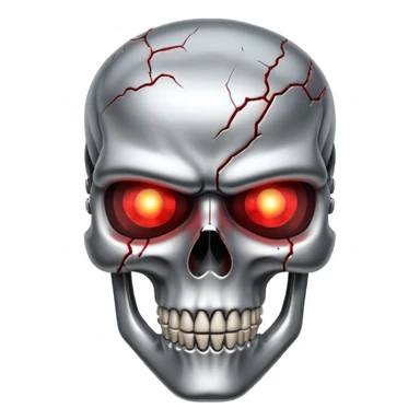 terminator skull, metallic, cracked, glowing red eyes sticker