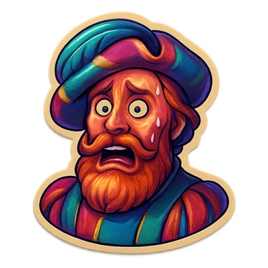 Red-bearded Landsknecht bust showing fear, flat lightning sticker