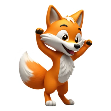 emoji of a dancing fox. orange body with fluffy tail. vibrant, exaggerated white paws. soft fur details. playful. enlarged head in cartoon style. head turned towards viewer. 3d lighting. no cast shadows sticker
