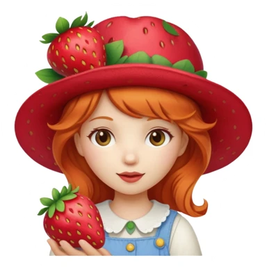 strawberry shortcake ginger girl holding a strawberry and wearing a strawberry hat sticker