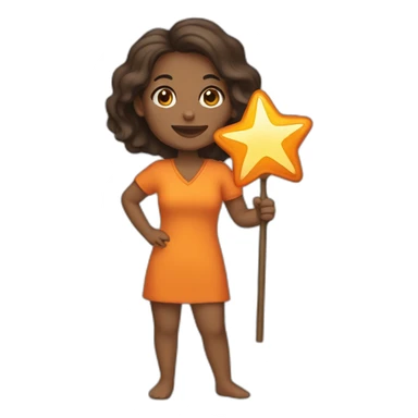 brown woman holding a orange star wand sticker