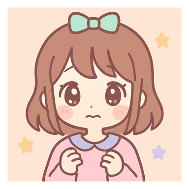 kawaii anime girl with brown hair, nervous expression, pastel colors sticker