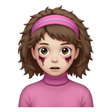 brown fluffy haired zombie with pink turtleneck sweater and hair band sticker
