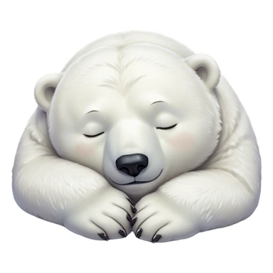 Meme-Worthy cute Sleeping Polar Bear Portrait Emoji, Head resting peacefully with a contented smile, showcasing a luxuriously soft snowy coat and eyes closed in serene slumber, Simplified yet hilariously adorable features, highly detailed, glowing with a soft, drowsy polar light, high shine, relaxed and utterly lovable, stylized with an air of playful laziness, bright and heartwarming, soft glowing outline, capturing the essence of a sleeping polar guardian that feels destined to become the next viral sensation of adorable rest! sticker