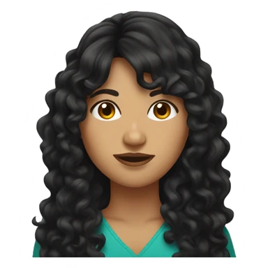 Mexican woman with long black curly hair and bangs  sticker