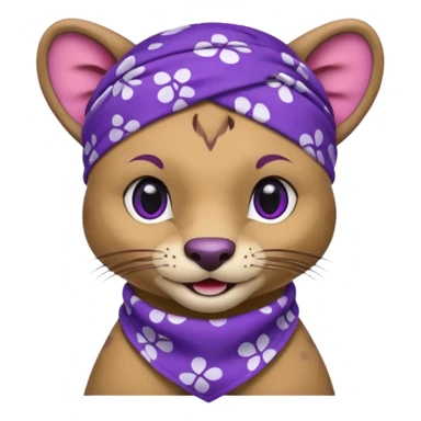 
Fossa animal wearing a bandana on the forehead in purple color with white smiley patterns sticker
