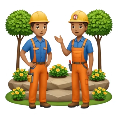 Landscaping company worker talking to another person, full body sticker