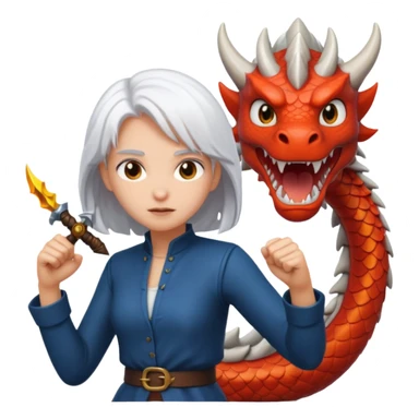 a girl with white hair fighting a dragon sticker
