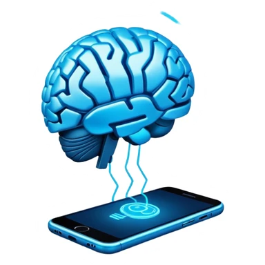 Futuristic smartphone connecting to human brain, AI-powered telepathic communication, glowing with advanced technology sticker