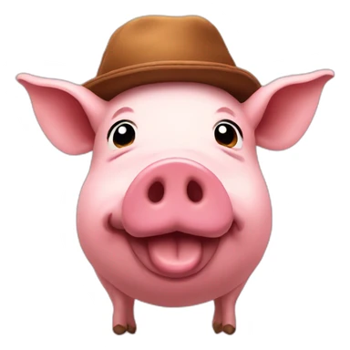 Pig wearing a poo emoji hat sticker