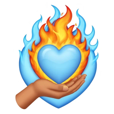 Light Blue heart with fire hand sticker