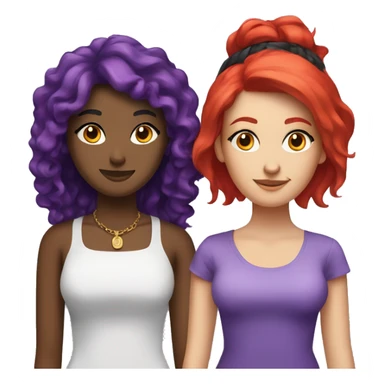 Two girlfriends one with red hair and the other with black hair with purple moneypieces  sticker