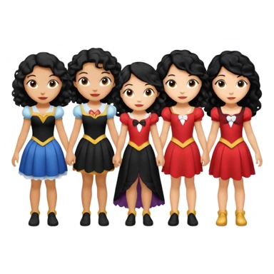 Haz algo relaciono con Disney donde haya quatre chicas con el tono de piel carne, una con el pelo rizado largo, una con el pelo muy corto negro, una con el cabello ondulado mediano y la otra con el pelo negro largo sticker