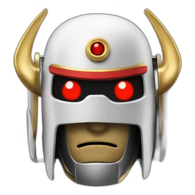 robot samurai with red eyes and gold horns on helmet sticker