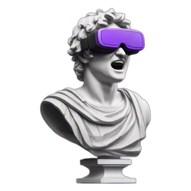 an EMOJI OF A ancient young greek statue, wearing VR headset, shouting purple colors,  sticker