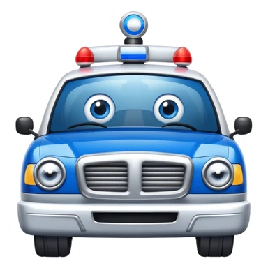 A police patrol car with big eyes and a brave, happy expression sticker