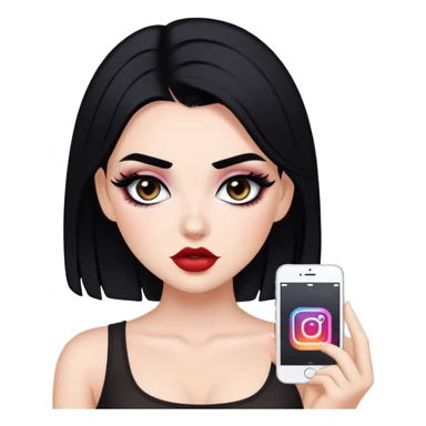White girl with black hair with “Instagram baddie” makeup style  sticker