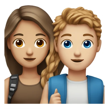 a white boy with blue eyes and brown hair next to a white girl with brown girl hair and brown eyes  sticker