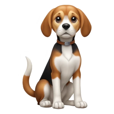 cinematic-[beagle dog]-realistic-full-body-sitting-emoji,-tail-resting-loosely-beside-its-paws,-head-tilted-dramatically,-sleek-[beagle]-fur,-simplified-yet-realistic-focused-features,-highly-detailed,-glowing-with-an-almost-sarcastic-glow sticker