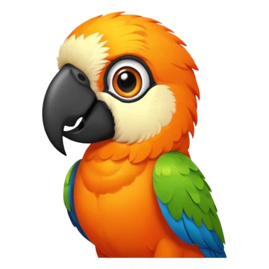 An orange parrot with a black collar sticker